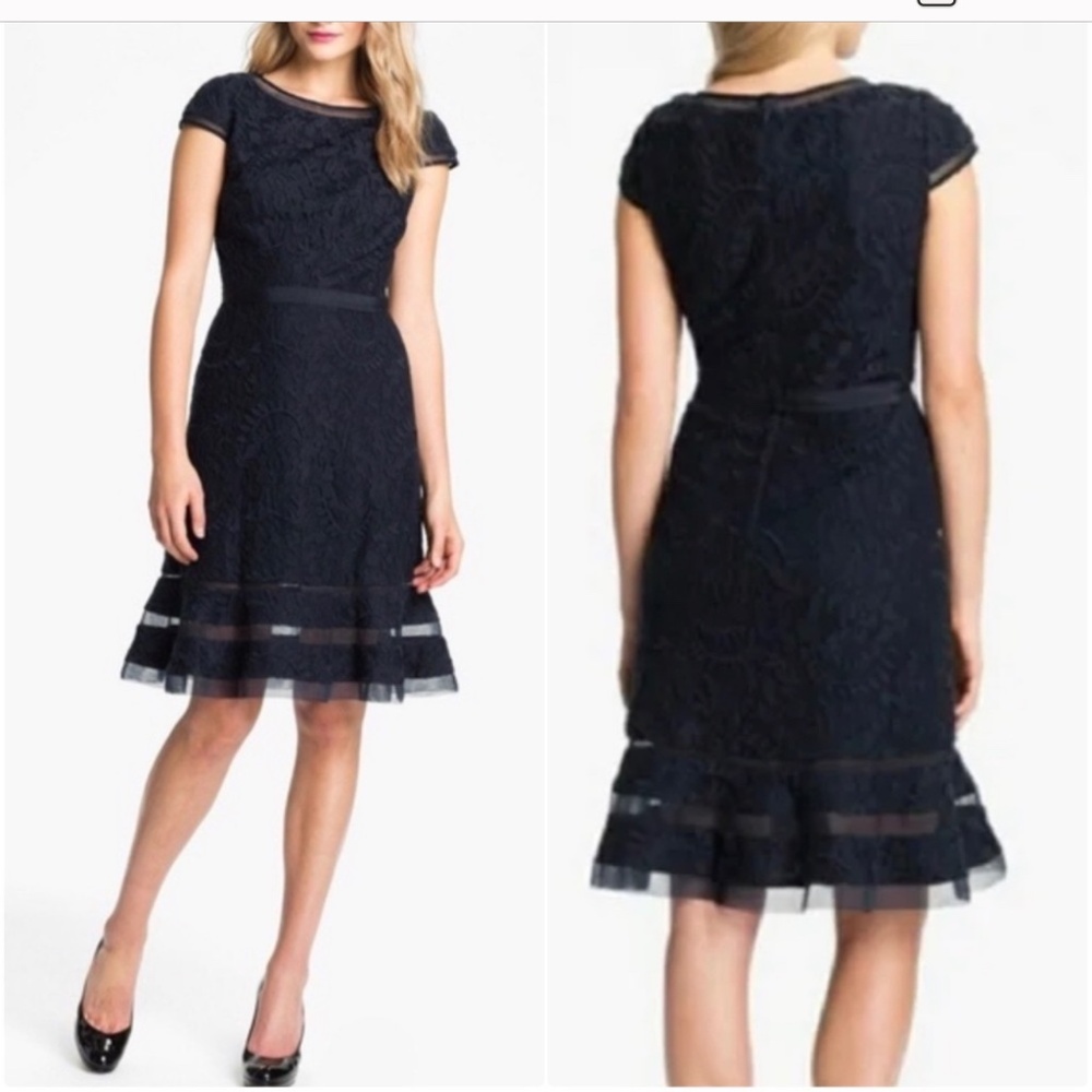 Adrianna Papell Women's Blue Lace Overlay Dress Size 14 - Picture 2 of 7